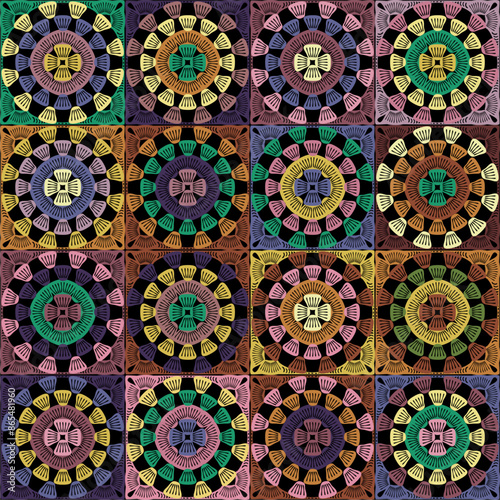Pattern with crochet granny square wallpaper handmade decorative art design print 