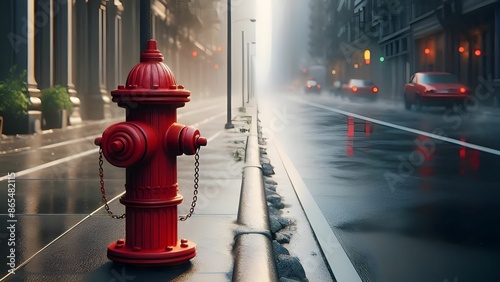  red fire hydrant in the city treet photo