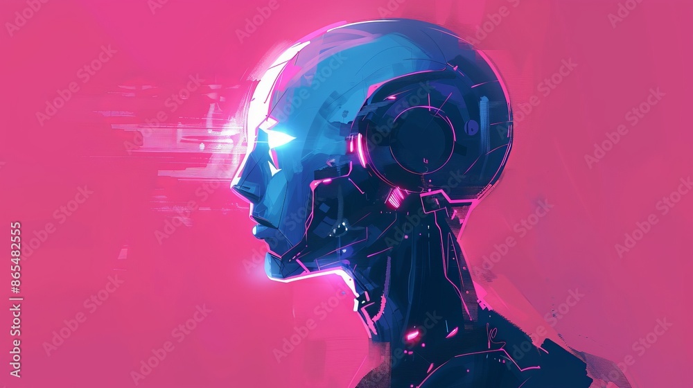 Advanced AI Robot Profile in Neon Blue Advanced AI Robot Profile in Neon Blue