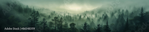 Mountain photography atmospheric woodland imagery, dark green and beige colors © EnricaDjango
