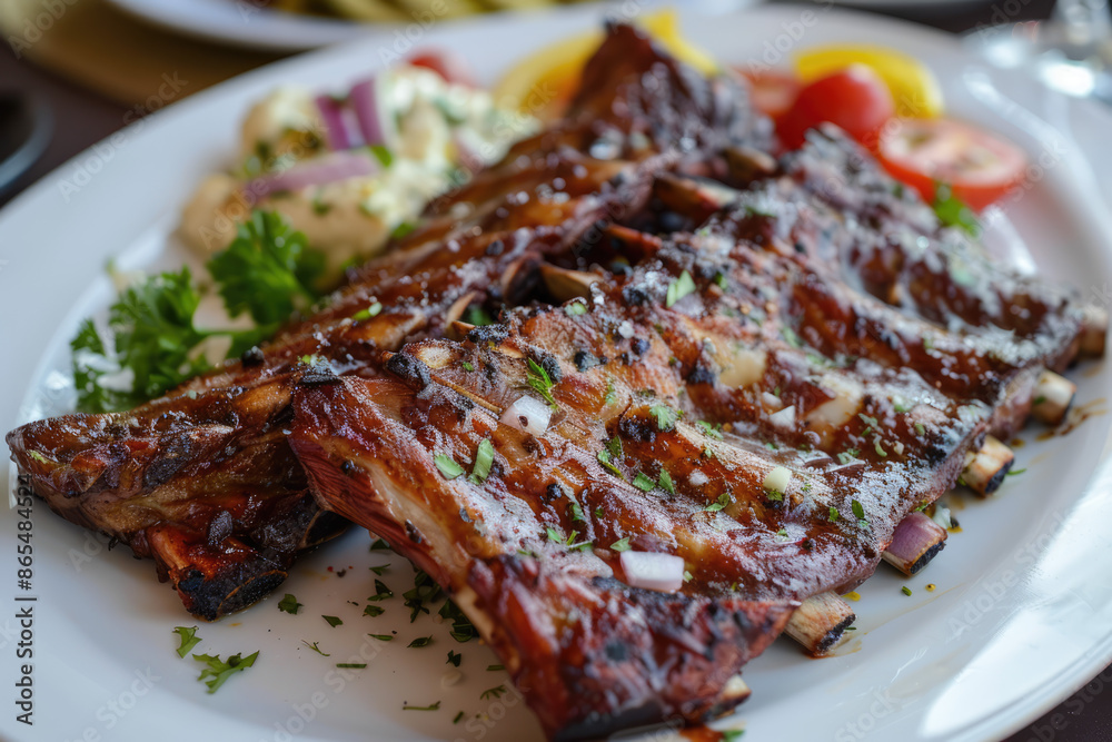 plate of juicy Greek style ribs plate of juicy Greek style ribs