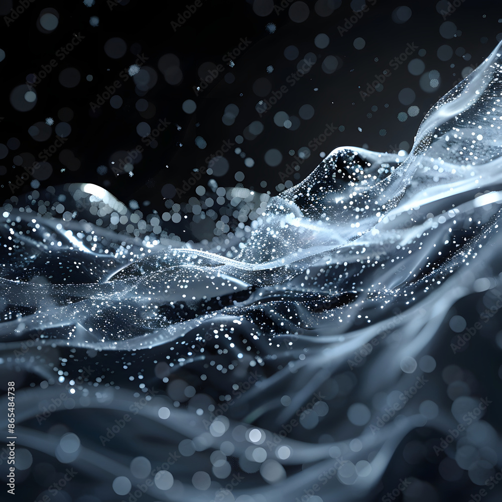 A digital art of a snow and ice wave, with sparkling frost and crystalline structures, flowing smoothly against a black backdrop. The snowflakes are detailed and bright A digital art of a snow and ice wave, with sparkling frost and crystalline structures, flowing smoothly against a black backdrop. The snowflakes are detailed and bright