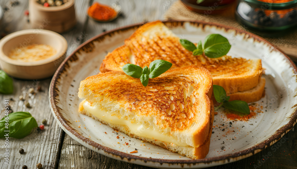 Mozzarella in Carrozza Golden Grilled Cheese Sandwiches closeup in the plate on the table Mozzarella in Carrozza Golden Grilled Cheese Sandwiches closeup in the plate on the table