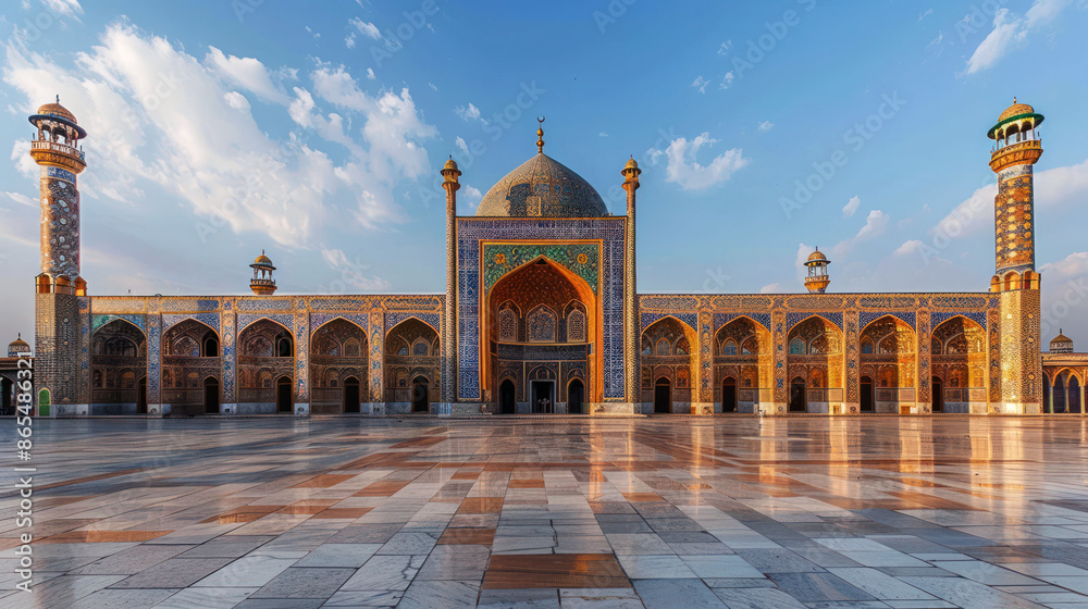 Obraz premium a beautiful mosque near garden and lake