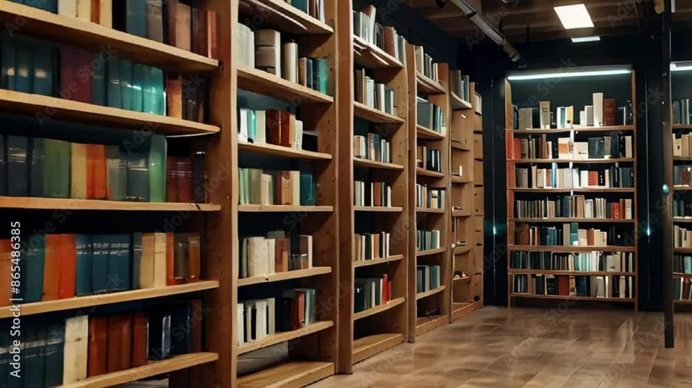 Long Corridor Lined with Bookshelves in a Library Long Corridor Lined with Bookshelves in a Library
