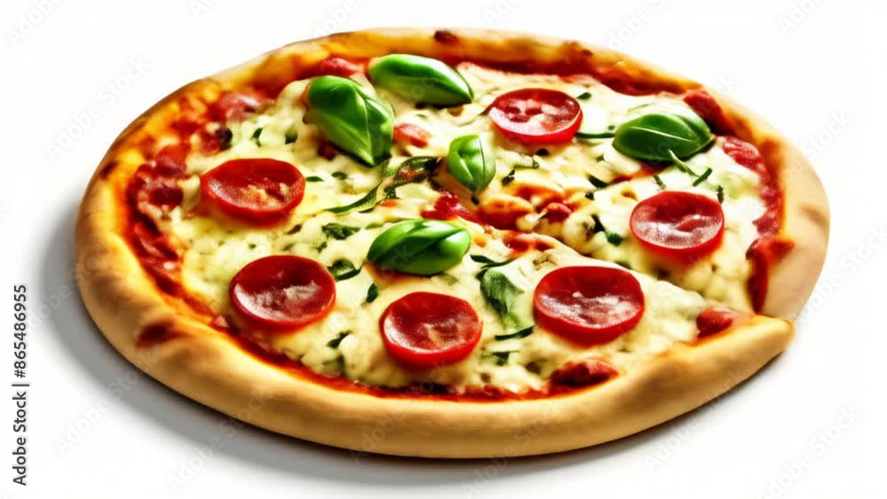 Deliciously baked pepperoni and basil pizza Deliciously baked pepperoni and basil pizza