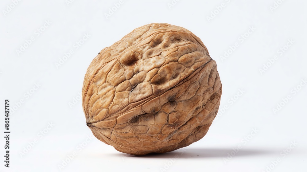 Close-up of a single walnut with a textured shell against a white background, showcasing its natural detail and organic form. Close-up of a single walnut with a textured shell against a white background, showcasing its natural detail and organic form.