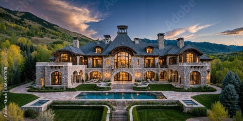 French Style Luxury Mansion in Aspen, Colorado. Visualized through the real source photo