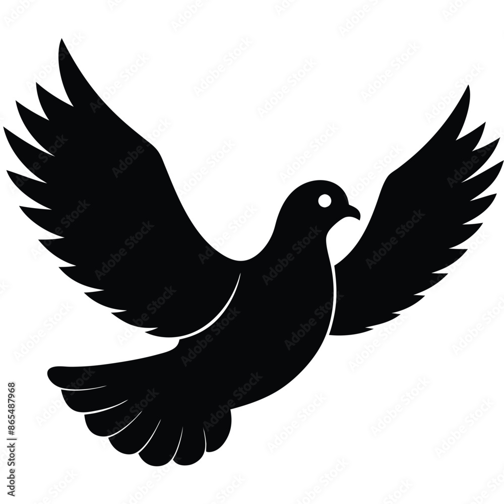 Fototapeta premium Silhouette of flying pigeon. Bird in fly Stock, vector black color silhouette