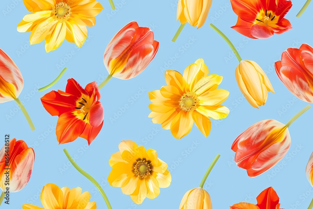 Floral Pattern of Tulips and Gerbera Daisies Floral Pattern of Tulips and Gerbera Daisies