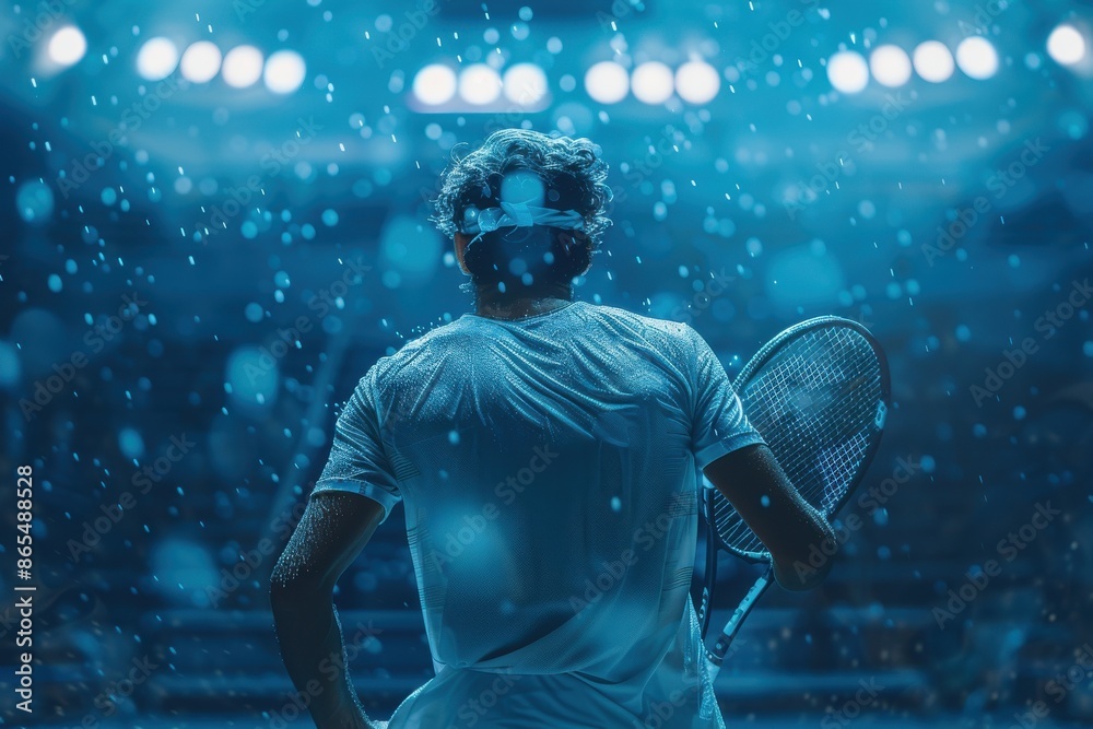 Tennis player holding a tennis racket in a stadium Tennis player holding a tennis racket in a stadium