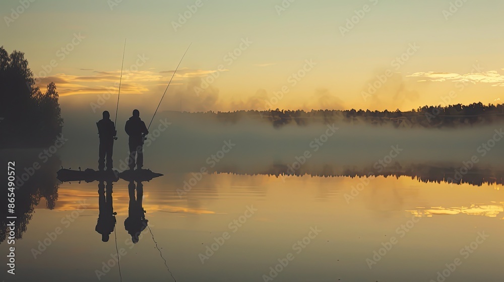 Figures fishing water. Generative AI Figures fishing water. Generative AI