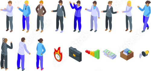 Yell boss icons set. Business people are discussing, gesturing, and working together in this business concept icon set