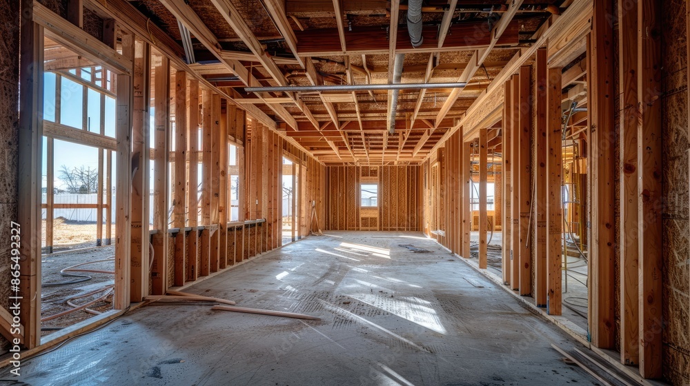 House construction beams wires. Generative AI House construction beams wires. Generative AI