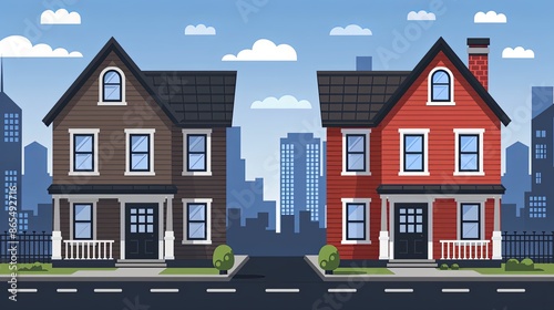 business promotion, real estate business concept with houses, online conclusion of the transaction, set flat vector modern illustration © Pattarin