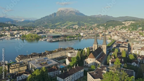view of the city of Lucerne , Switzerland - Mount Pilatus in the background