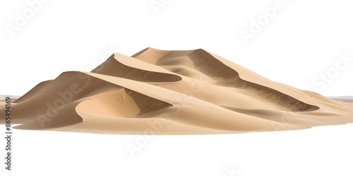 A desert landscape with rolling sand dunes and a warm, golden color palette