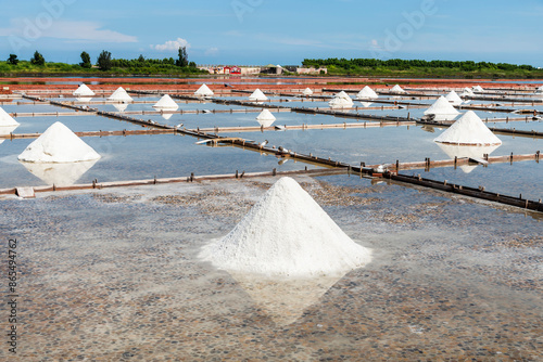 View of the Jingzaijiao Tile-Paved Salt Fields in Tainan, Taiwan, one of the Southwest Coast National Scenic Area attractions. photo