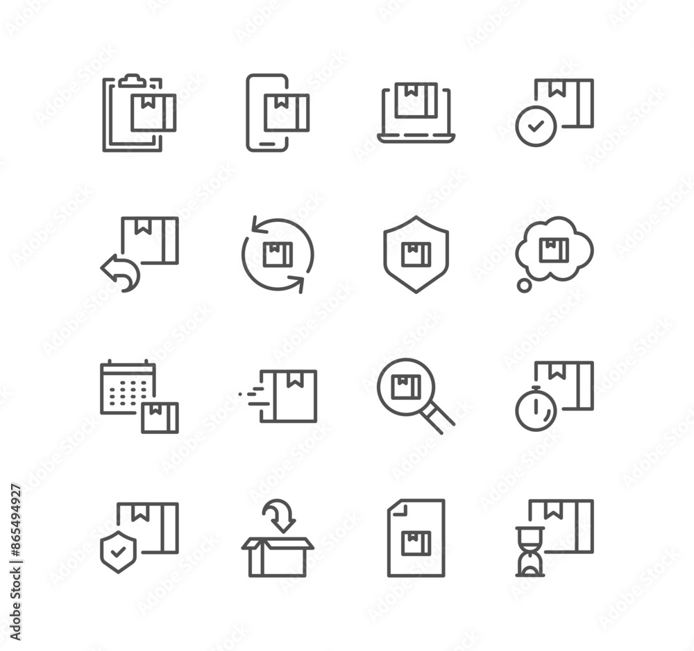 Set of delivery related icons, delivery date, courier, warehouse, return search parcel, fast shipping and linear variety vectors.
Set of delivery related icons, delivery date, courier, warehouse, return search parcel, fast shipping and linear variety vectors.