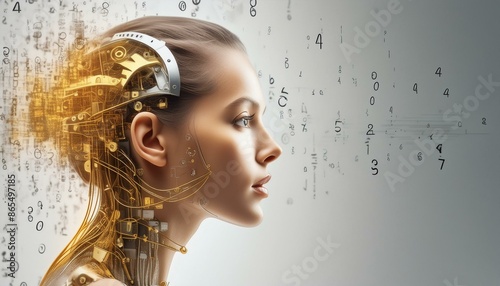 humanos e inteligencia artificial, nuevos conceptos, rectangular, rostro mujer photo