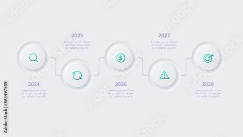 Neumorphic flowchart infographic. Creative concept for infographic with 6 options. Template for presentation and chart.