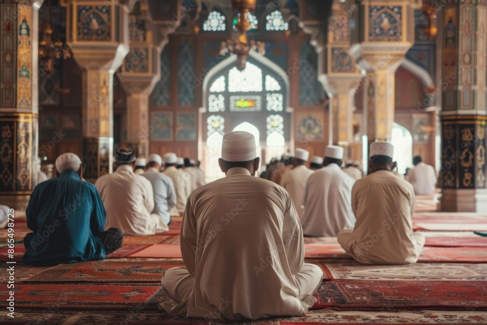 men praying at mosque Islam religion ceremony men praying at mosque Islam religion ceremony