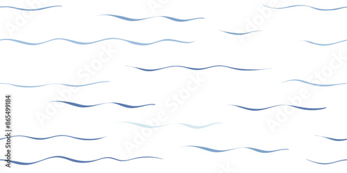 Seamless Wave Vector Pattern, watercolor water background. Wavy sea beach print, curly grunge paint lines.