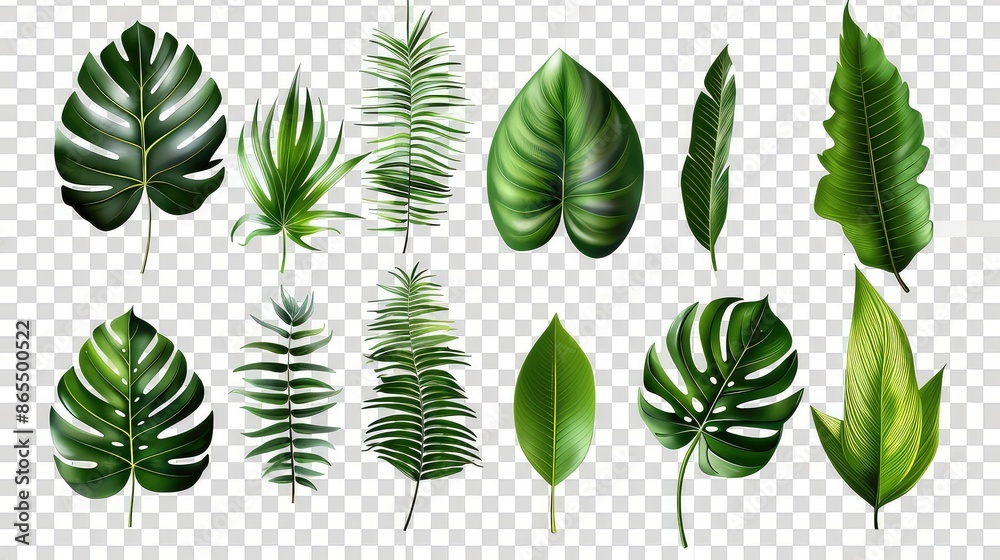 Natural of Tropical green leaves of leaf isolated on transparent png background, varies different of plant botanical. Natural of Tropical green leaves of leaf isolated on transparent png background, varies different of plant botanical.