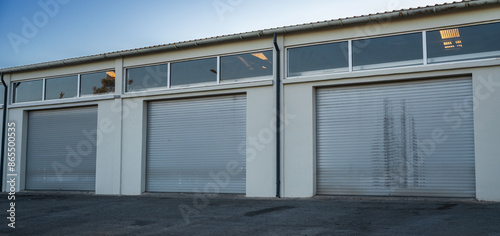 The car service building has three entrances to a garage