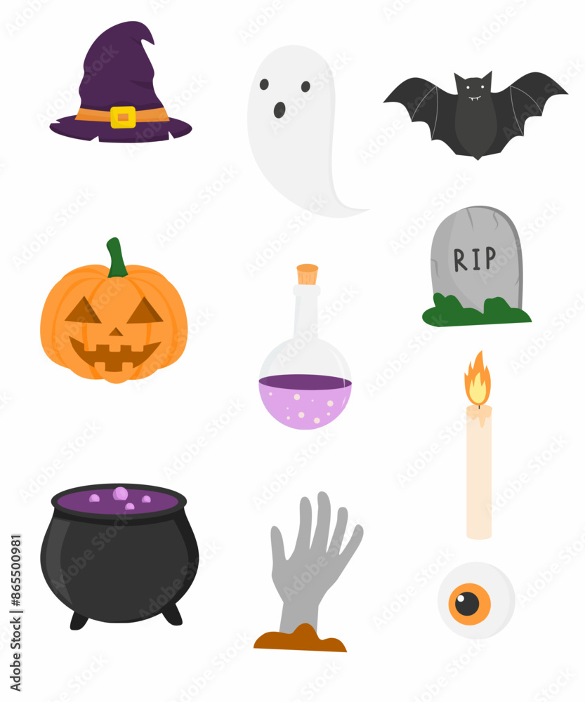 Fototapeta premium set of halloween elements, halloween clipart set, halloween cartoon collection 