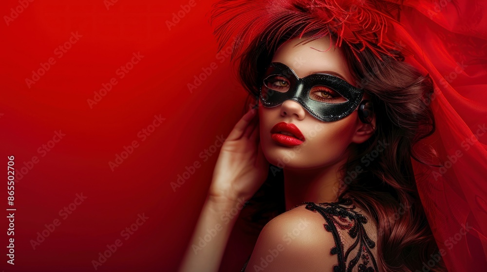 Obraz premium beautiful sexy woman with a mask on red background