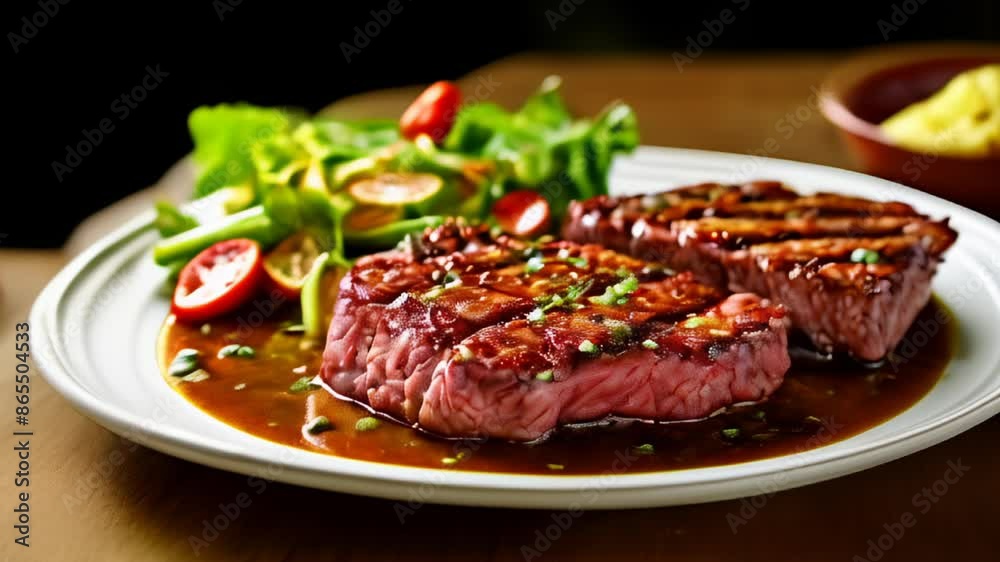 Deliciously grilled steak with a side of fresh salad and mashed potatoes Deliciously grilled steak with a side of fresh salad and mashed potatoes