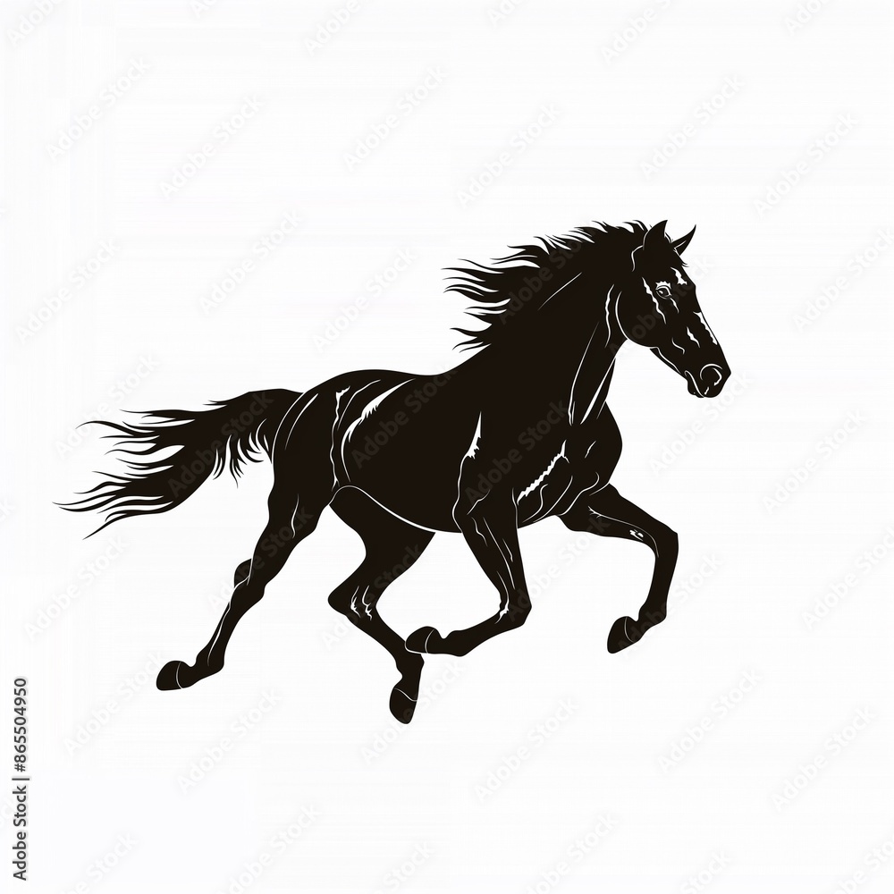 A dynamic black silhouette of a running horse, captured in mid-stride, with flowing mane and tail. Perfect for equestrian themes, logos, and elegant designs. A dynamic black silhouette of a running horse, captured in mid-stride, with flowing mane and tail. Perfect for equestrian themes, logos, and elegant designs.