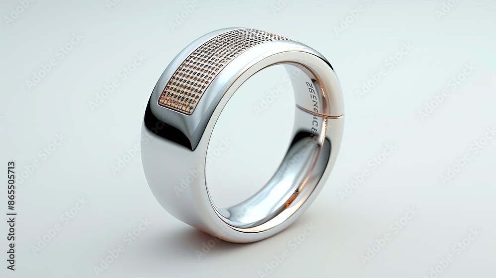 An ultra-sharp image of a sleek wearable smart ring with clean lines