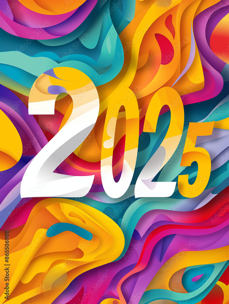 Neujahrs Grußkarte Design 2025 Hintergrund Motiv mit knalligen bunten Farben und der Zahl Zwanzig Fünfundzwanzig Neujahrs Grußkarte Design 2025 Hintergrund Motiv mit knalligen bunten Farben und der Zahl Zwanzig Fünfundzwanzig