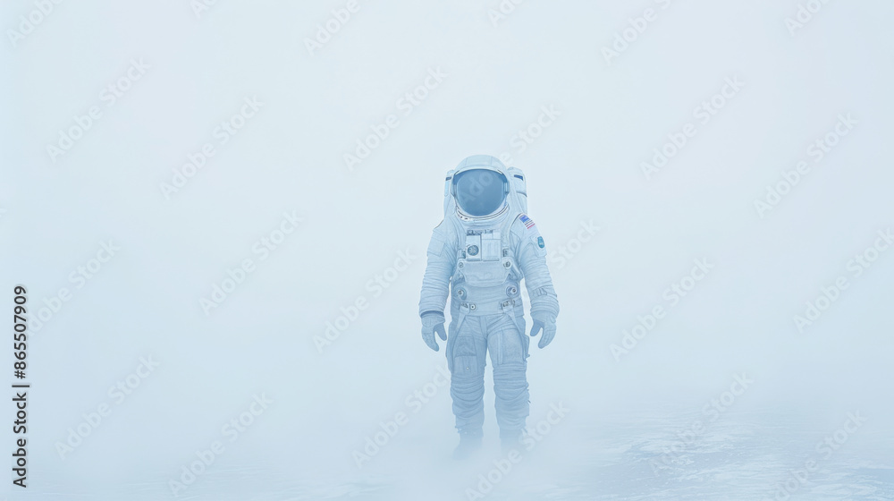 An astronaut in a spacesuit walks on the surface of a foggy planet. Illustration of deep space exploration and unknown worlds. Space background. An astronaut in a spacesuit walks on the surface of a foggy planet. Illustration of deep space exploration and unknown worlds. Space background.