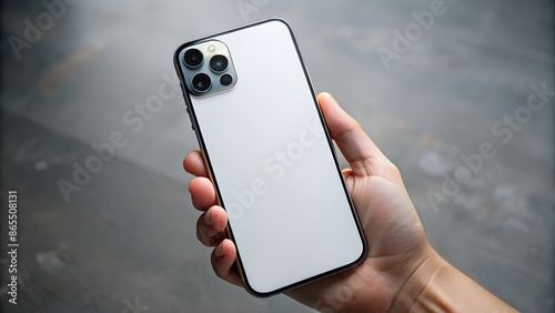 Mobile phone in hand. Back of smartphone mockup. Generative Ai