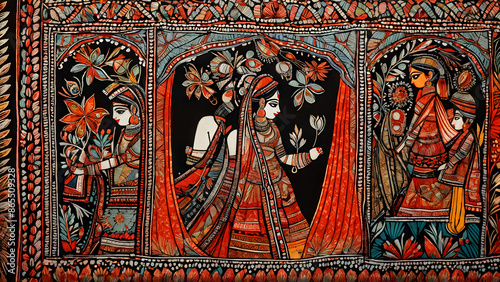 An examination of Indian Madhubani paintings, which feature vividly colored motifs of nature, mythology, and everyday life and feature intricate line work