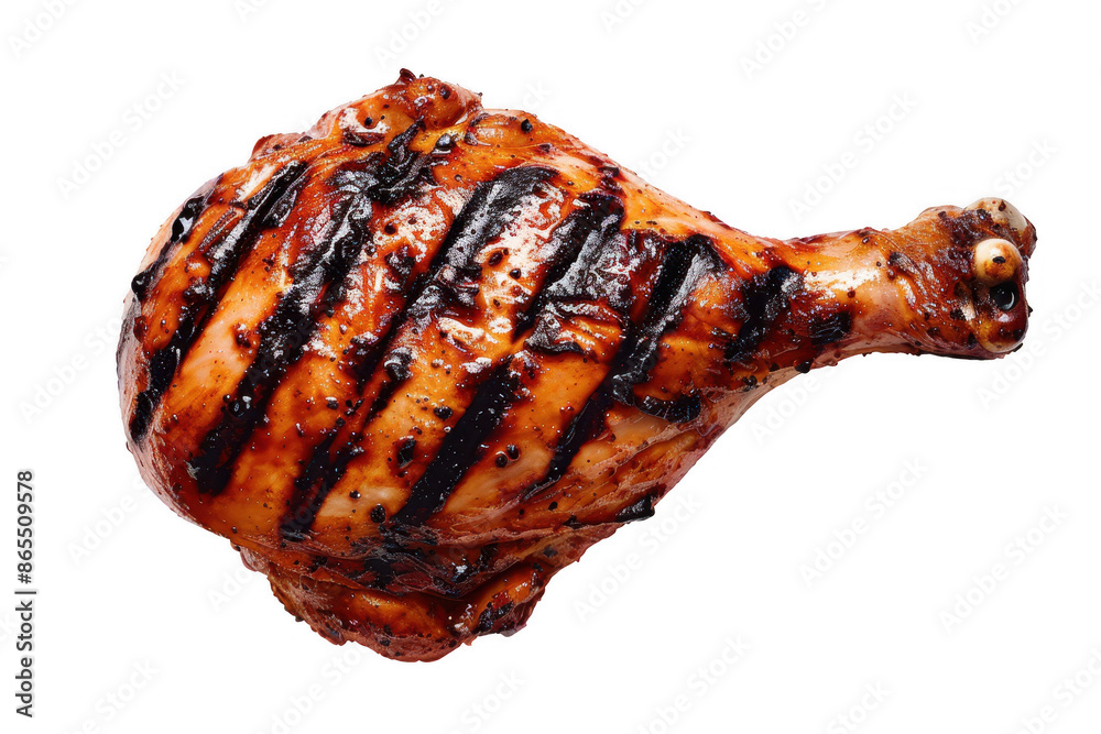 Grilled chicken leg with charred grill marks. Perfect for BBQ, culinary blogs, and food-related projects. Isolated on white background. Grilled chicken leg with charred grill marks. Perfect for BBQ, culinary blogs, and food-related projects. Isolated on white background.