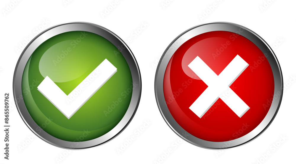 Green Check Mark and Red Cross Icons. vector illustration Green Check Mark and Red Cross Icons. vector illustration