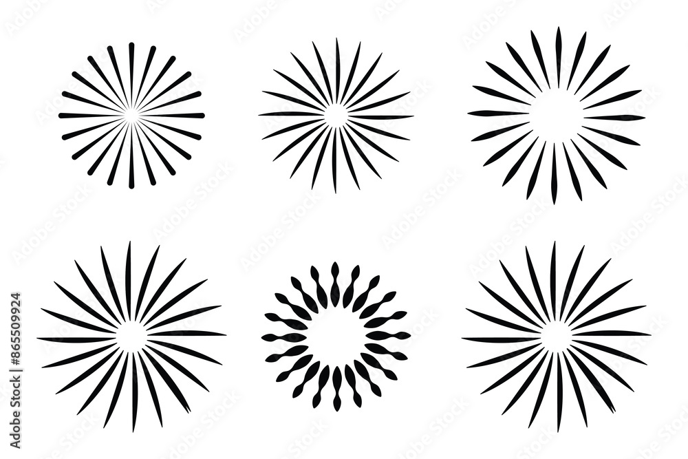 Sunburst icon set. Rays and rise icon set. Linear style Vector illustration.