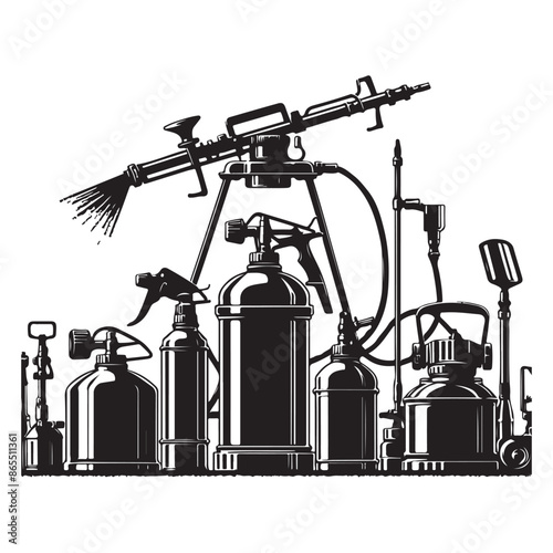 Black silhouettes of sprayer on a white background 2, vector 