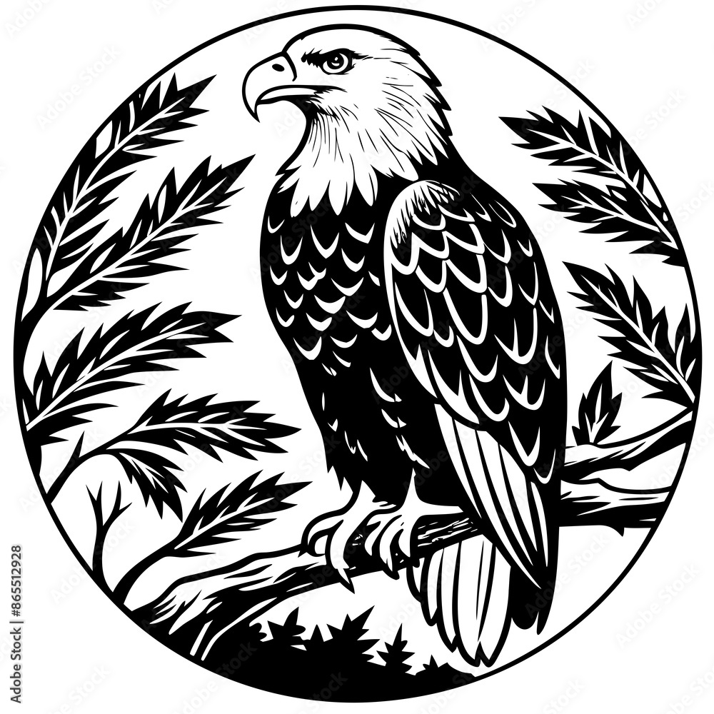 Obraz premium bald-eagle-sitting-on-a-tree-branch