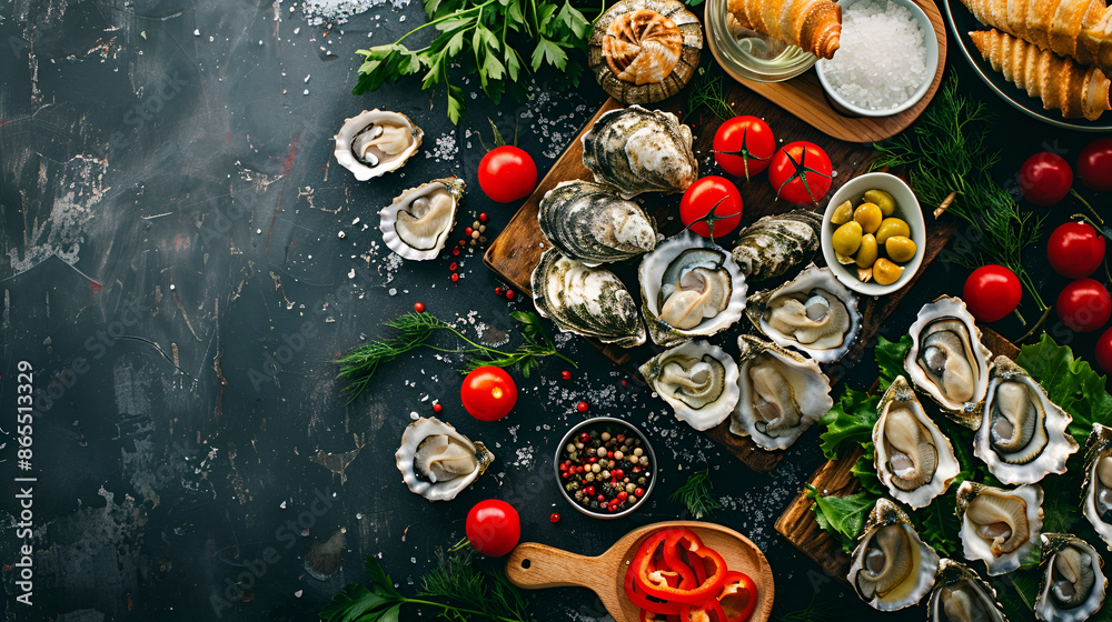 Seafood and oysters on the table