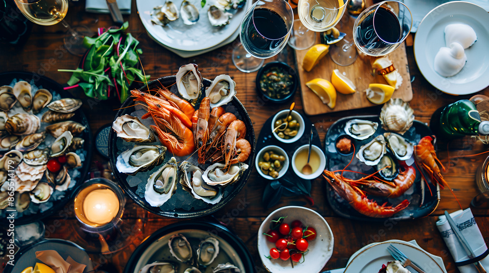 Fototapeta premium Seafood and oysters on the table