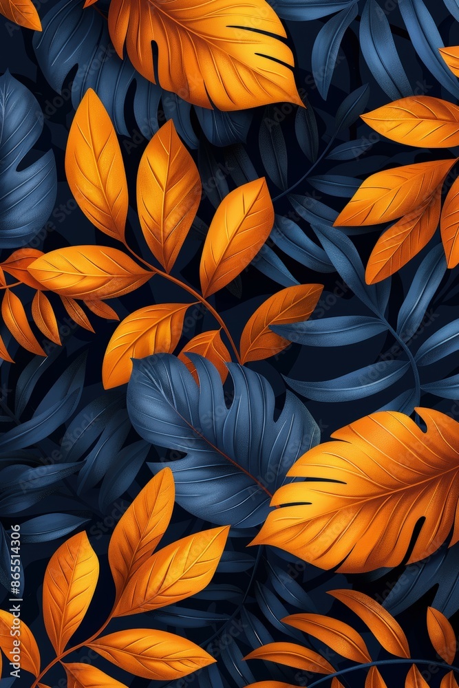 Orange And Blue Leaf Pattern Orange And Blue Leaf Pattern