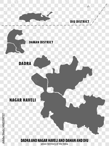 Blank map Dadra and Nagar Haveli and Daman and Diu districts of India. High quality map of Dadra and Nagar Haveli and Daman and Diu on transparent background for your web site design, logo, app, UI. U photo
