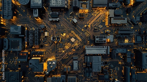 top view Circuit board. Technology background. Central Computer Processors CPU concept. Motherboard digital chip