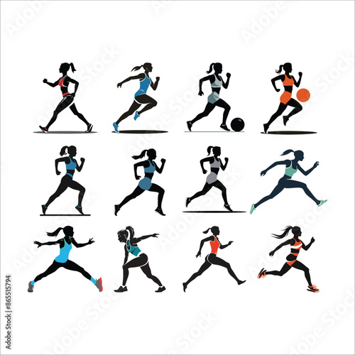 Wallpaper Mural Female fitness, sports and gym isolated silhouette vector template Torontodigital.ca