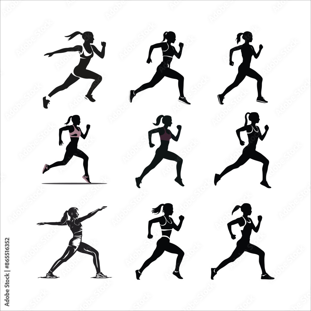 Female fitness, sports and gym isolated silhouette vector template Female fitness, sports and gym isolated silhouette vector template